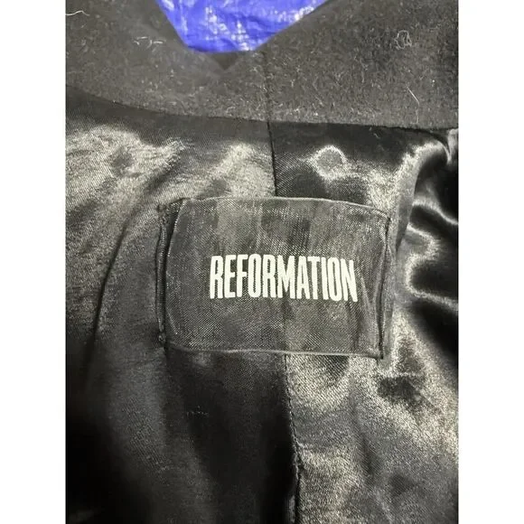 Reformation Black Belted Coat Wrap Style Medium Surplus Fabric Made in USA